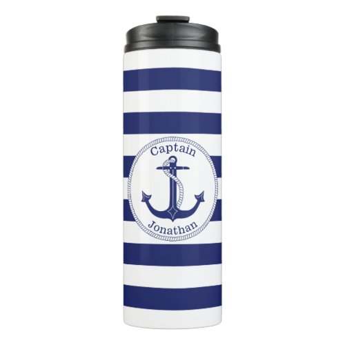 Nautical Anchor Navy Blue Captain Personalized Thermal Tumbler