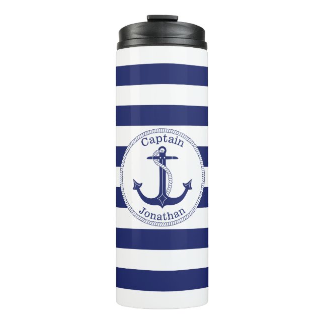Nautical Anchor Navy Blue Captain Personalized Thermal Tumbler (Front)