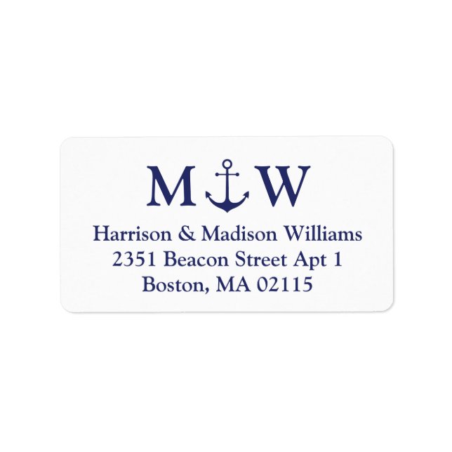 Nautical anchor navy blue couple monogram initials label (Front)
