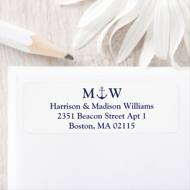 Nautical anchor navy blue couple monogram initials label (Insitu)