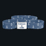 Nautical anchor navy blue custom boat captain name belt<br><div class="desc">Nautical anchor navy blue custom boat captain name belt. Personalized reversible canvas belt for kids and adults. Cool Christmas or Birthday gift idea for sailor, boat captain, skipper, sailing friend, yachting pro, fisherman, fisher, dad, uncle, grandpa, brother, husband, boyfriend, son, daughter etc. Add personalized name, funny quote, logo, slogan or...</div>
