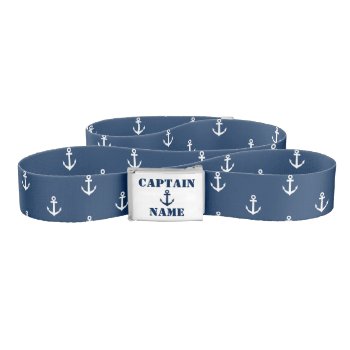 Nautical Anchor Navy Blue Custom Boat Captain Name Belt by logotees at Zazzle