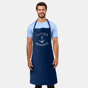Nautical anchor navy blue custom captain name apron