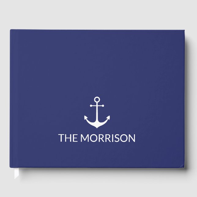 Nautical anchor navy blue Custom Name elegant Guest Book (Front)