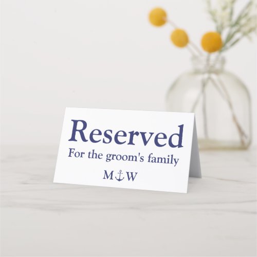 Nautical anchor navy blue custom reserved Wedding Place Card