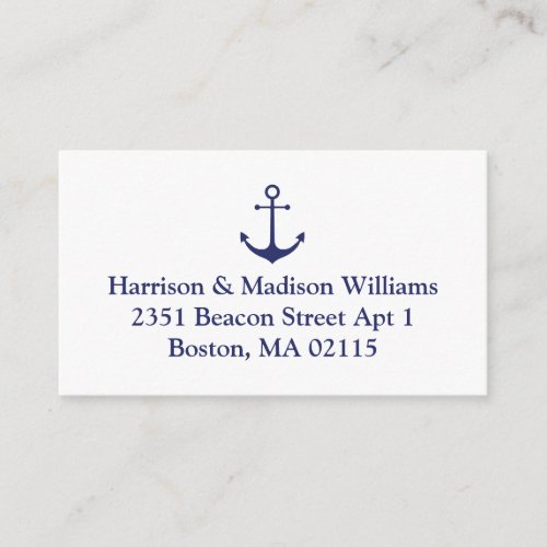 Nautical anchor navy blue custom Return Address Enclosure Card