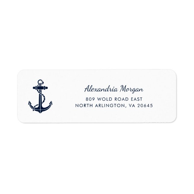 Nautical Anchor Navy Blue Custom Return Address Label (Front)