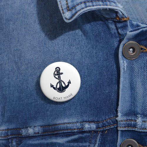 Nautical Anchor Navy Blue Cute Boat Name Custom Button
