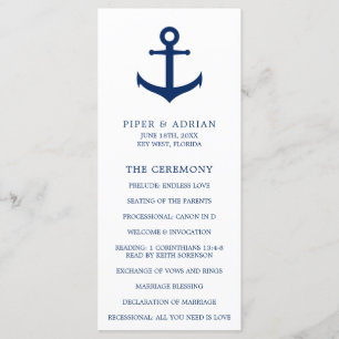 Nautical Anchor Navy Blue Elegant Wedding Program