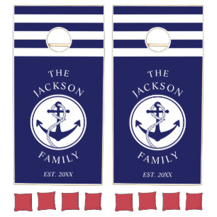 Nautical Anchor Navy Blue Family Cornhole Set