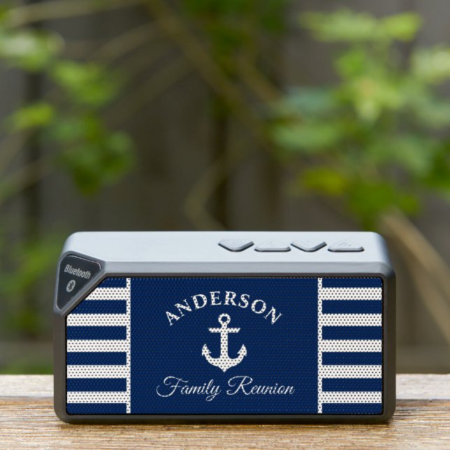 Nautical Anchor Navy Blue Family Reunion Striped Bluetooth Speaker (Insitu(Outdoor))