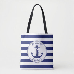 Nautical Anchor Navy Blue First Mate Personalized Tote Bag
