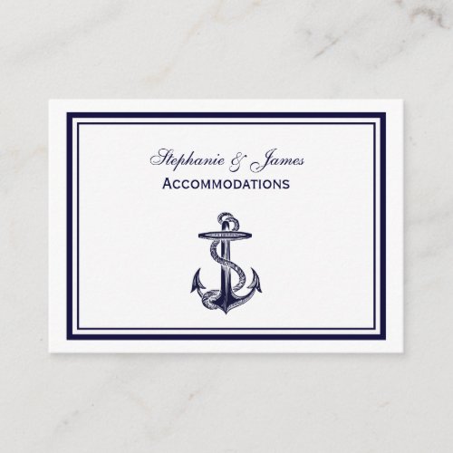 Nautical Anchor Navy Blue Framed 2 Accommodations Enclosure Card