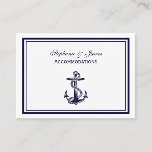 Customizable Nautical Anchor Navy Blue Framed 2 Accommodations Business Card