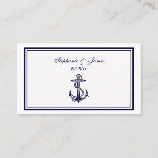 Customizable Nautical Anchor Navy Blue Framed 2 Place Cards Business Cards