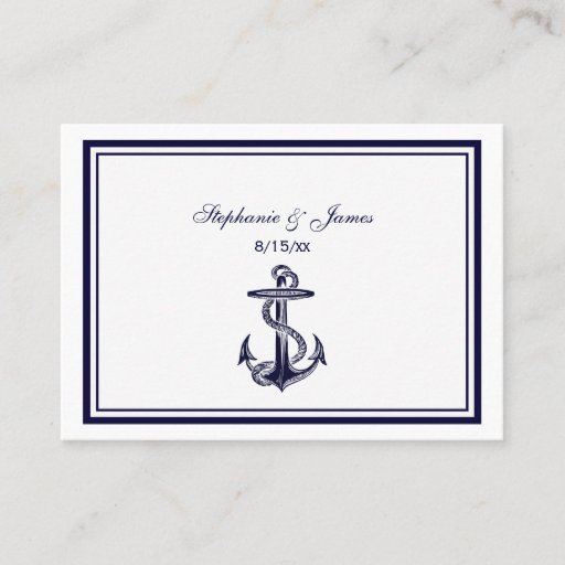 Customizable Nautical Anchor Navy Blue Framed 2 Place Cards #2 Business Cards