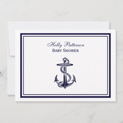 Nautical Anchor Navy Blue Framed 2H Baby Shower Custom Invites