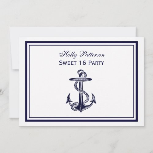 Nautical Anchor Navy Blue Framed 2H Sweet 16 Invitation