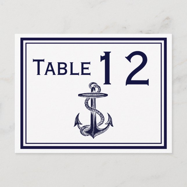 Nautical Anchor Navy Blue Framed 2H Table Number (Front)
