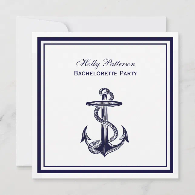 Nautical Anchor Navy Blue Framed 2SQ Bachelorette Invitation Zazzle