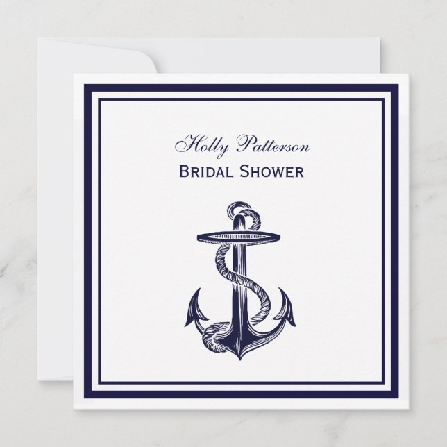 Nautical Anchor Navy Blue Framed 2SQ Bridal Shower Invitation (Front)