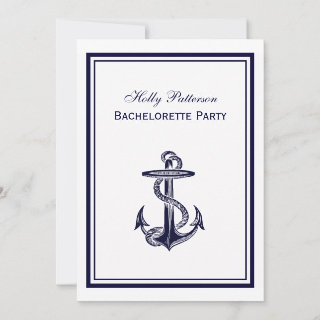 Nautical Anchor Navy Blue Framed 2V Bachelorette Invitation (Front)