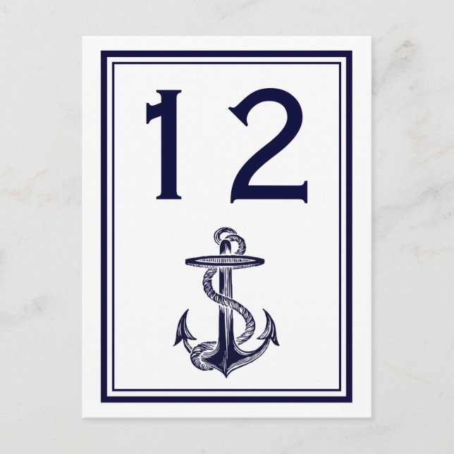 Nautical Anchor Navy Blue Framed 2V Table Number (Front)
