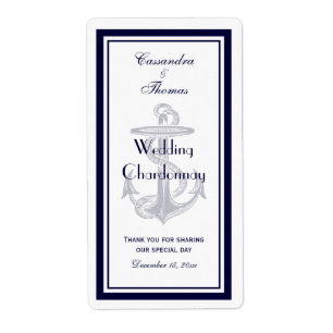 Nautical Anchor Navy Blue Framed V Wine Bottle Label