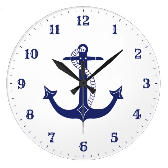 Nautical Anchor Navy Blue Large Clock | Zazzle.com