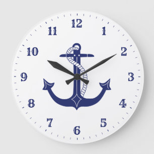 Nautical Anchor Navy Blue Large Clock