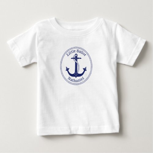 Nautical Anchor Navy Blue Little Sailor Name Baby T_Shirt