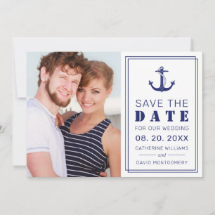 Nautical Anchor Navy Blue Minimalist Photo Wedding Save The Date