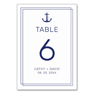 Nautical Anchor Navy Blue Minimalist Wedding Table Number