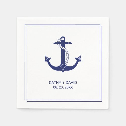 Nautical Anchor Navy Blue Monogram Names Wedding Napkins