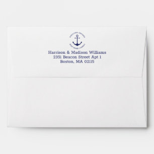Nautical anchor navy blue monogram Return Address Envelope