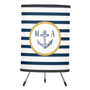 Nautical Anchor Navy Blue Monogram Tripod Lamp