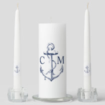 Nautical Anchor Navy Blue Monogram Unity Candle Set