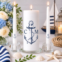 Nautical Anchor Navy Blue Monogram Unity Candle Set