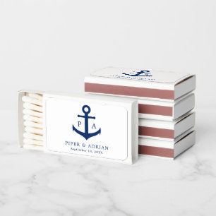 Nautical Anchor Navy Blue Monogram Wedding Matchboxes