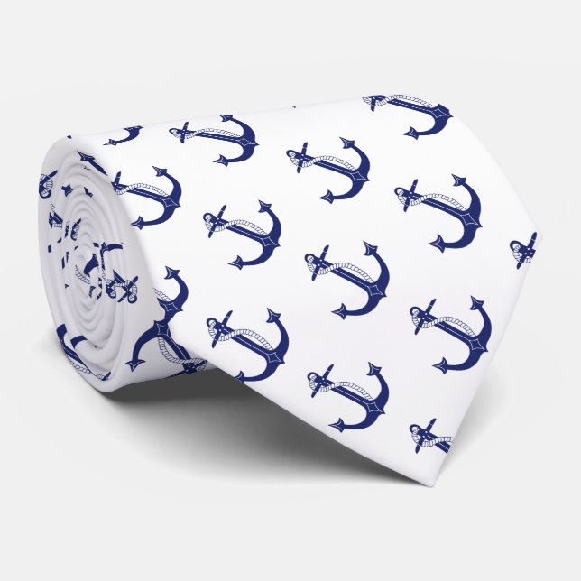 Nautical Anchor Navy Blue Neck Tie (Rolled)