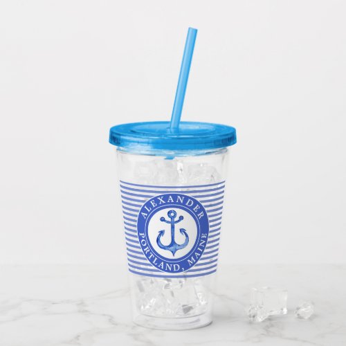 Nautical Anchor Navy Blue Personalized Acrylic Tumbler