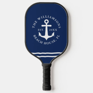 Nautical Anchor Navy Blue Personalized Beach House Pickleball Paddle