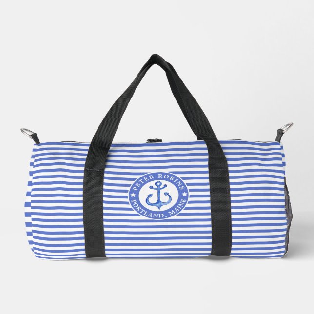 Nautical Anchor Navy Blue Personalized Duffle Bag (Front)