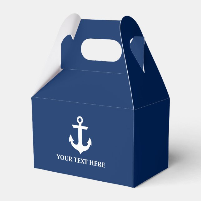 Nautical Anchor Navy Blue Personalized Gable Favor Boxes (Front Side)