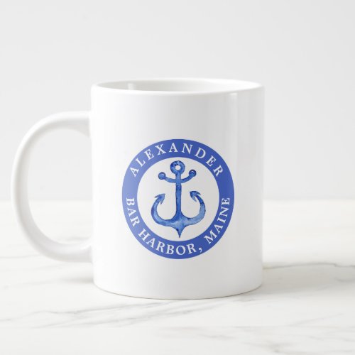 Nautical Anchor Navy Blue Personalized Giant Coffee Mug