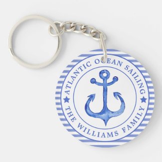 Nautical Anchor Navy Blue Personalized Keychain