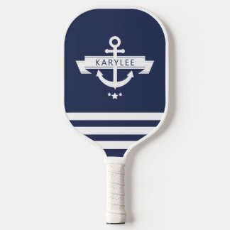 Nautical Anchor Navy Blue Personalized Pickleball Paddle