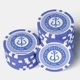 Nautical Anchor Navy Blue Personalized Poker Chips