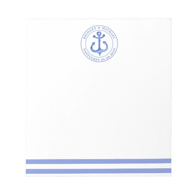 Nautical Anchor Navy Blue Personalized Wedding Notepad (Front)