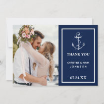 Nautical Anchor Navy Blue Photo Thank You Card